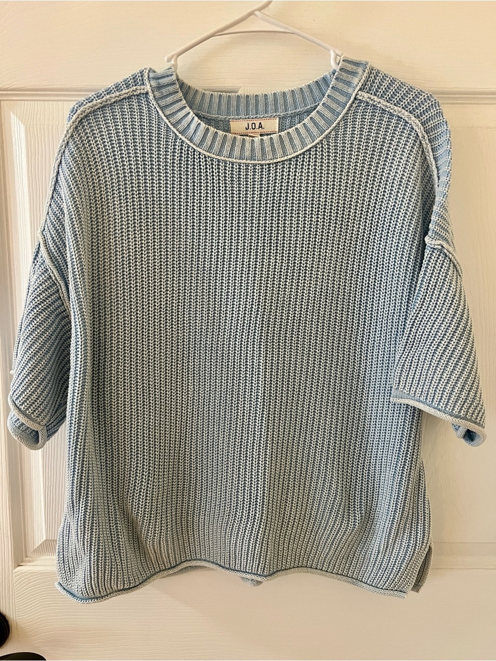 J.O.A. Light Blue Short-Sleeve Crewneck Knit Sweater